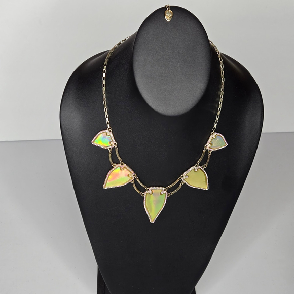 Katy Perry Iridescent Yellow Arrow Rhinestones Border Statement Prism Necklace - Picture 4 of 9